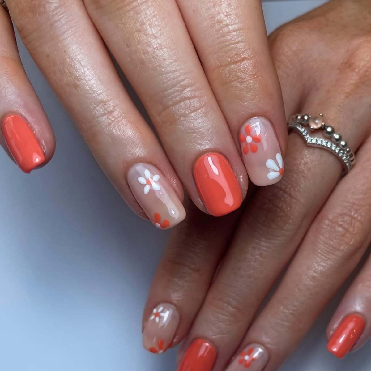 6. Soft Coral with Sheer Floral Art