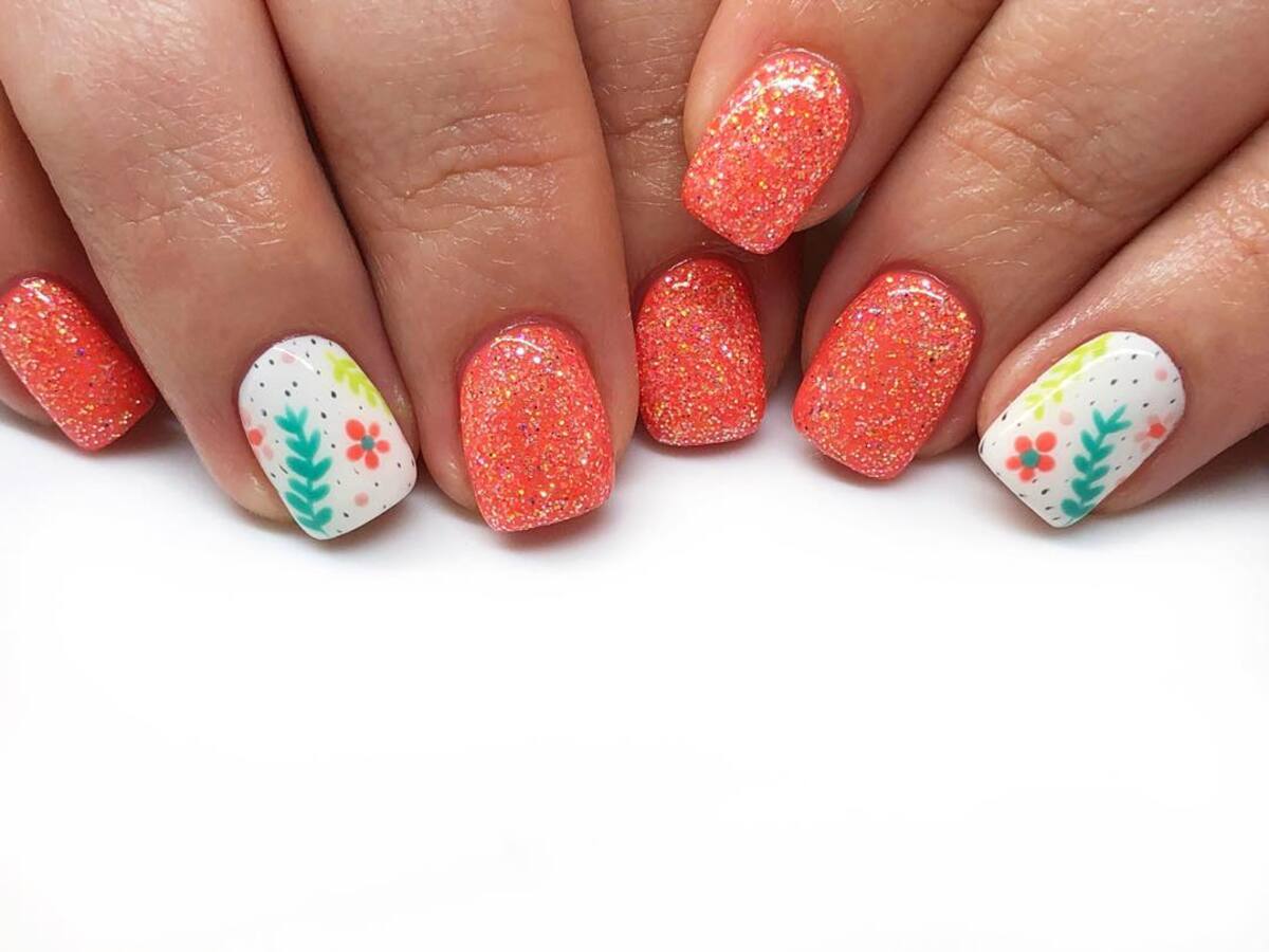 7. Sparkling Coral with Hand-Painted Details
