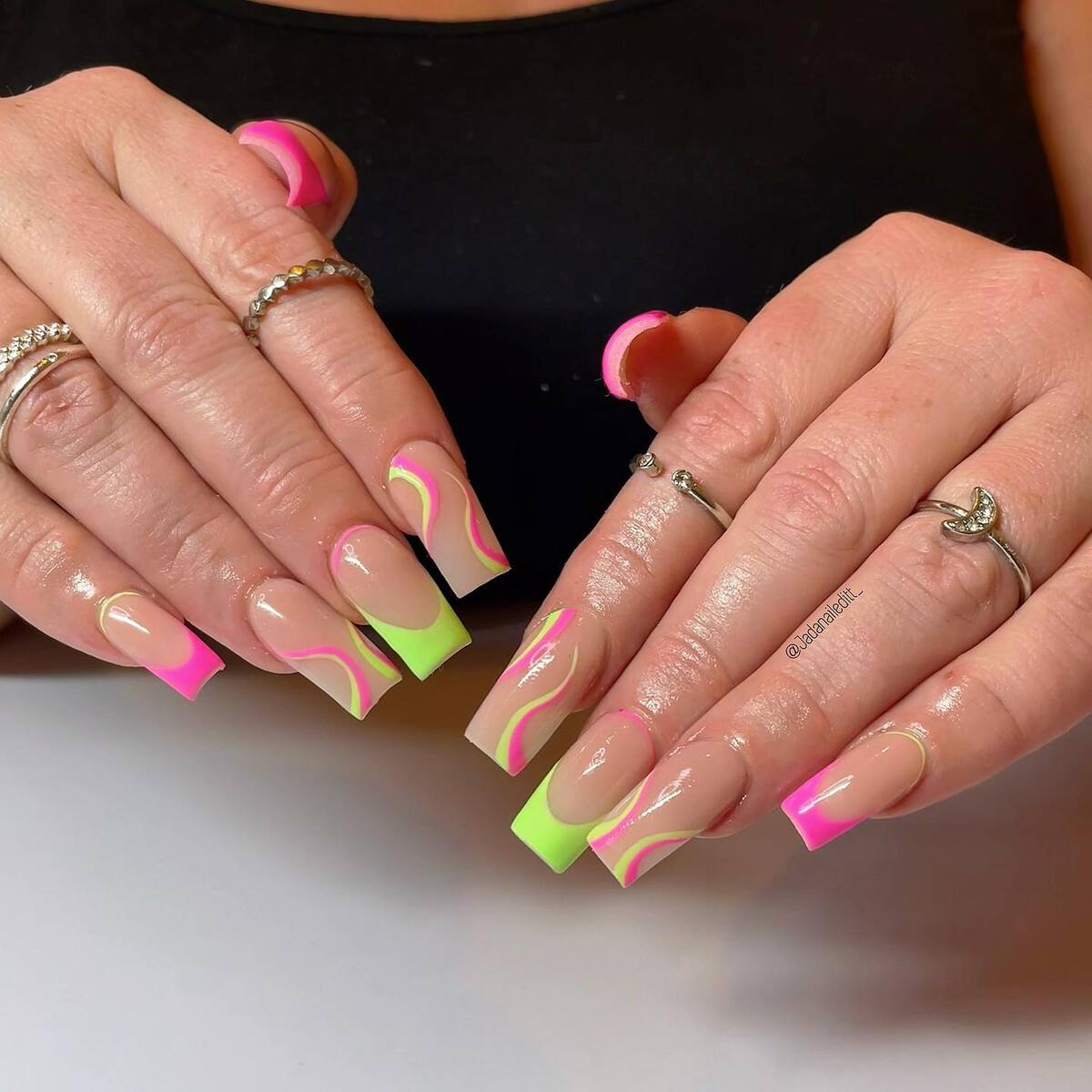 19. Pink and Neon Green Ombre Swirls