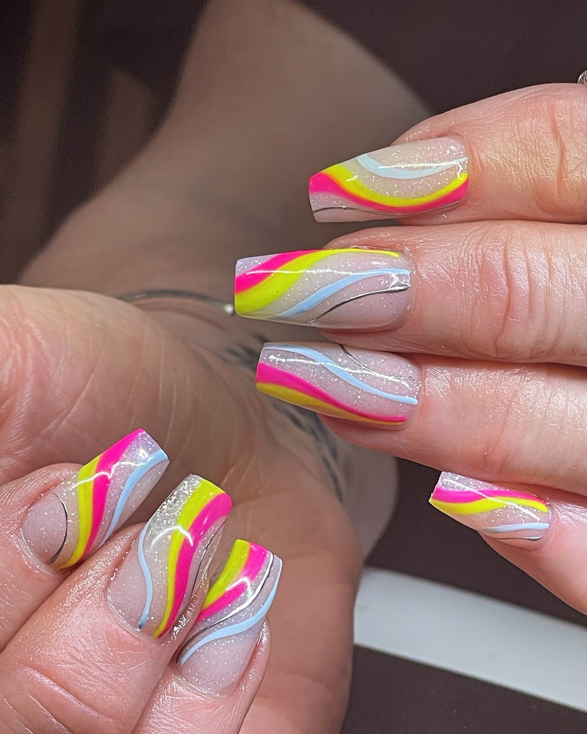 5. Neon Waves with a Touch of Glitter