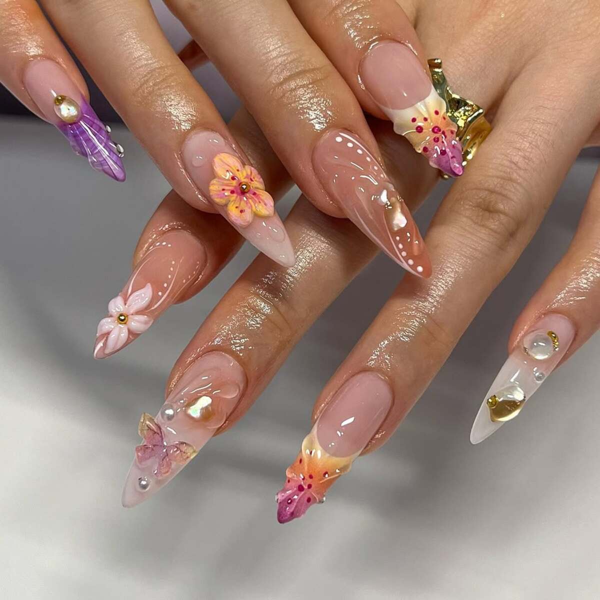 1. Exotic Floral Elegance with 3D Accents