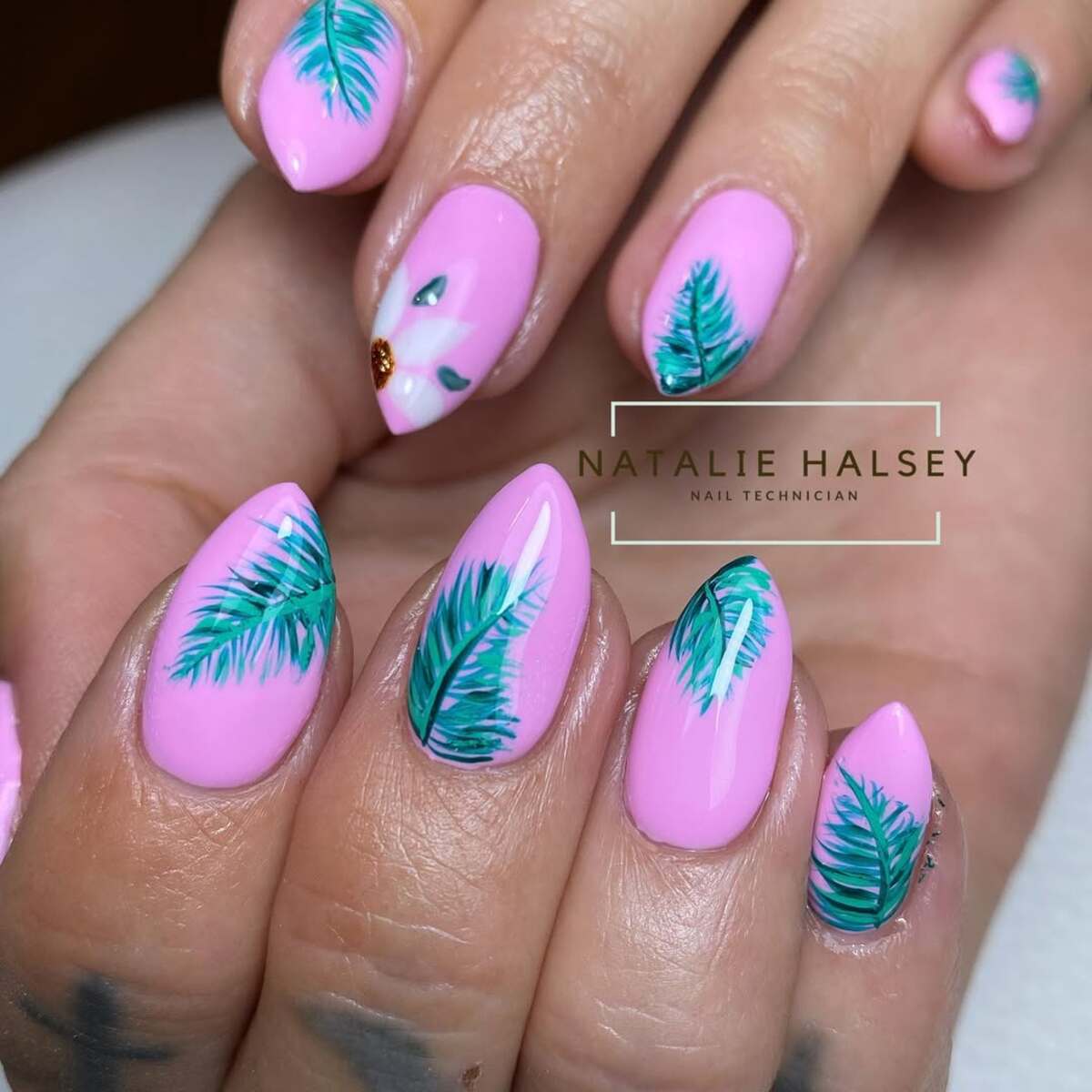 12. Soft Pink with Tropical Palm Leaves