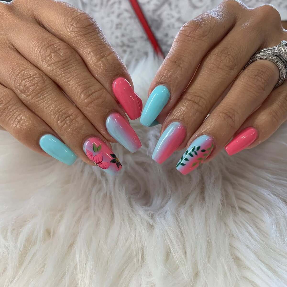 11. Dreamy Coral and Mint Ombre with Floral Details