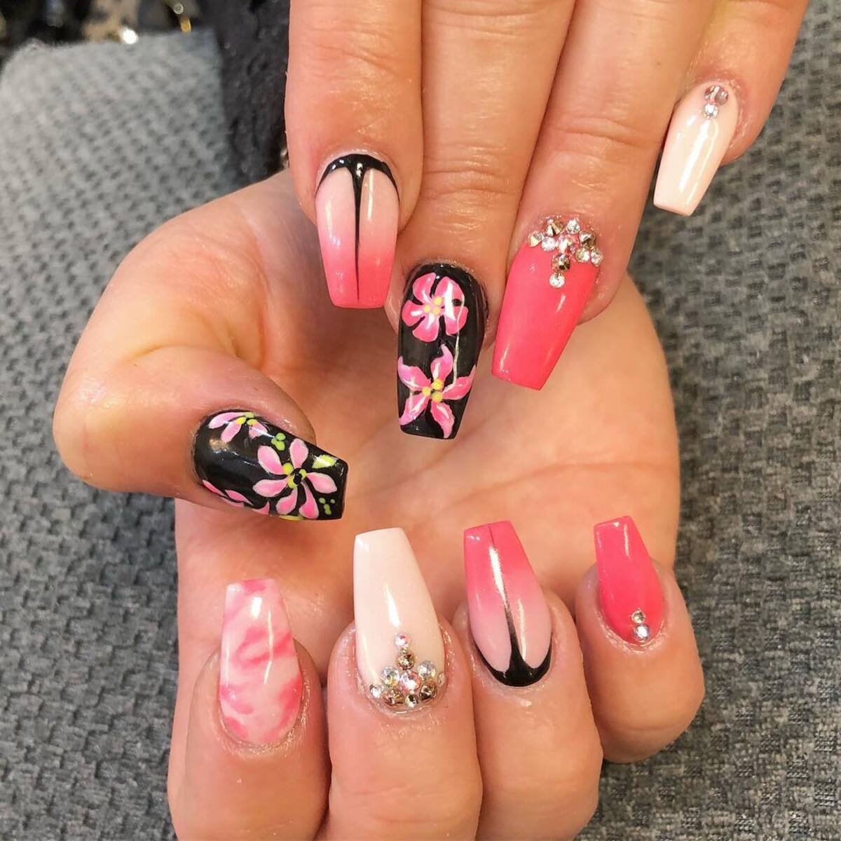 19. Tropical Floral Elegance with Rhinestone Accents