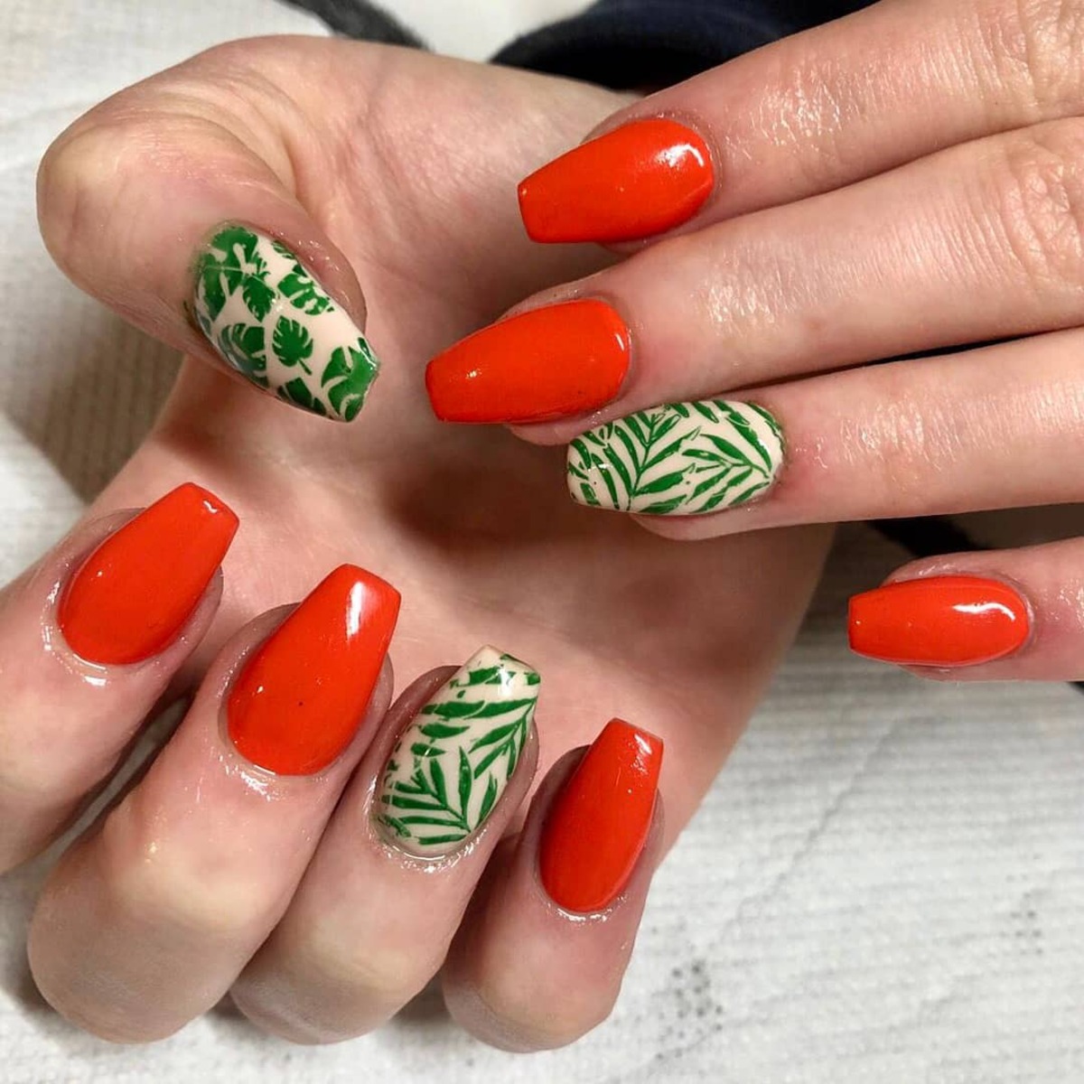 21. Fiery Coral with Jungle Leaf Accents