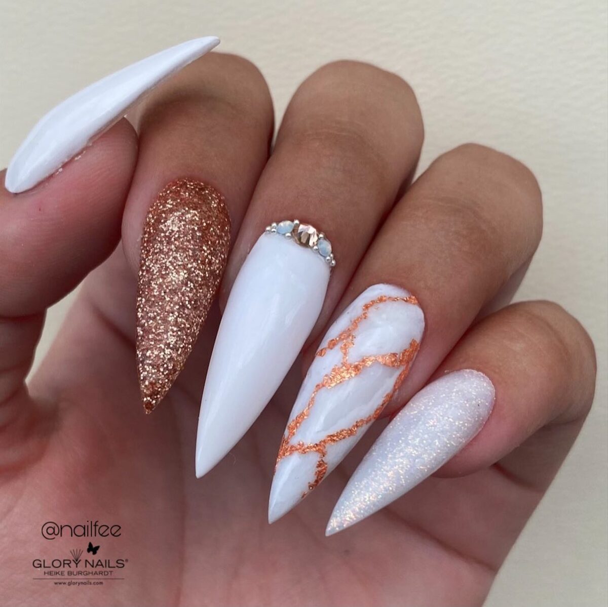 10. Stiletto White & Rose Gold Elegance