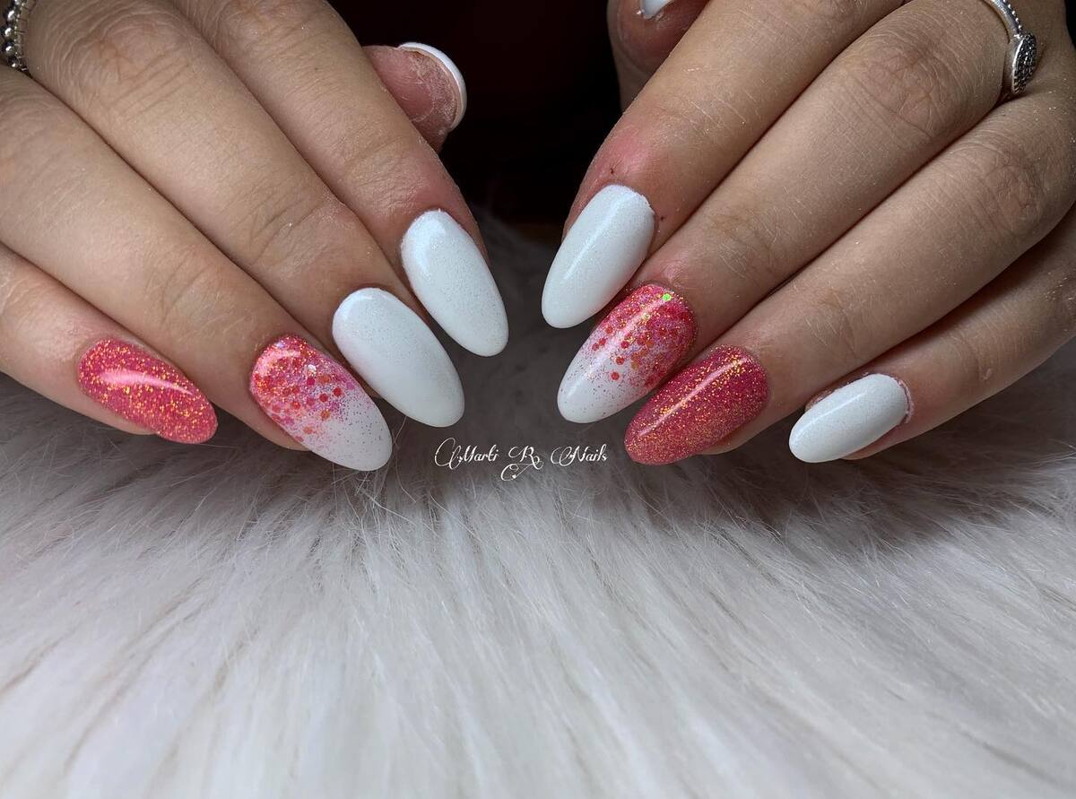 12. White & Coral Glitter Ombre