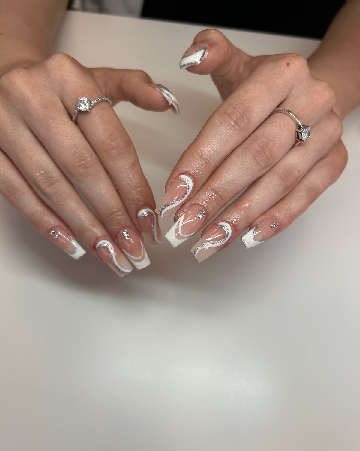 18. French Swirl with Silver Glitter Details