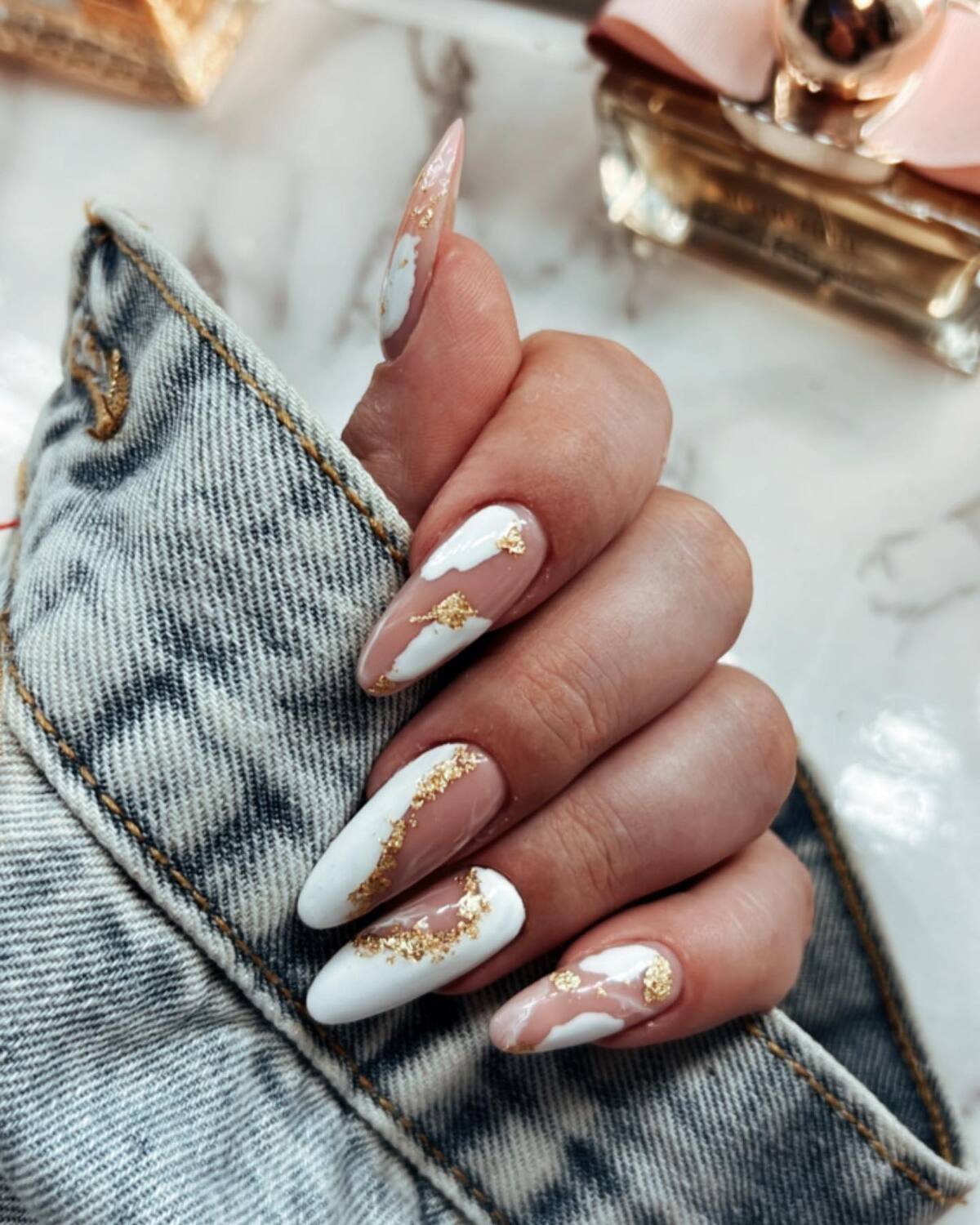 7. White & Gold Marble Glam