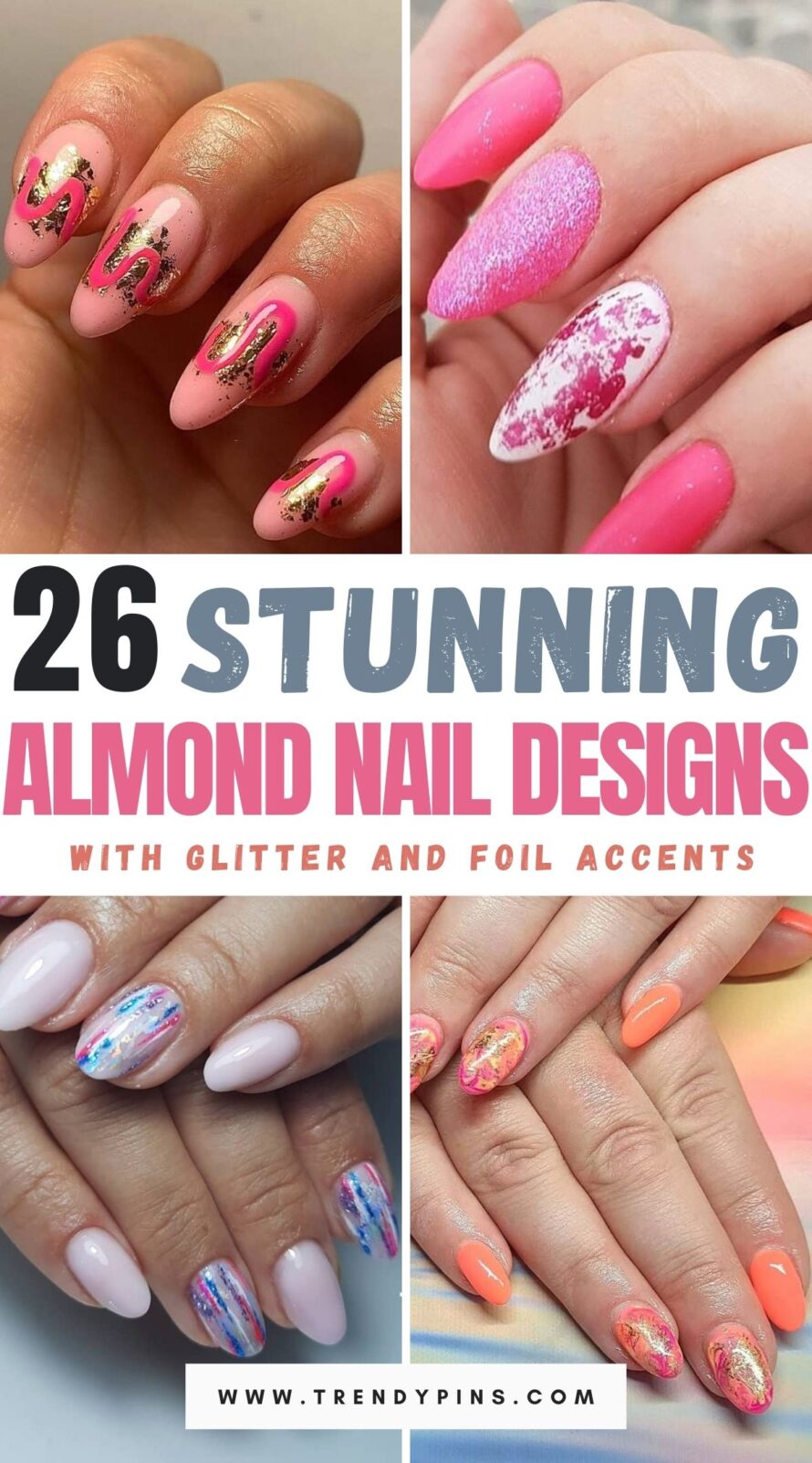 Stunning Almond Nails With Glitter And Foil Accents