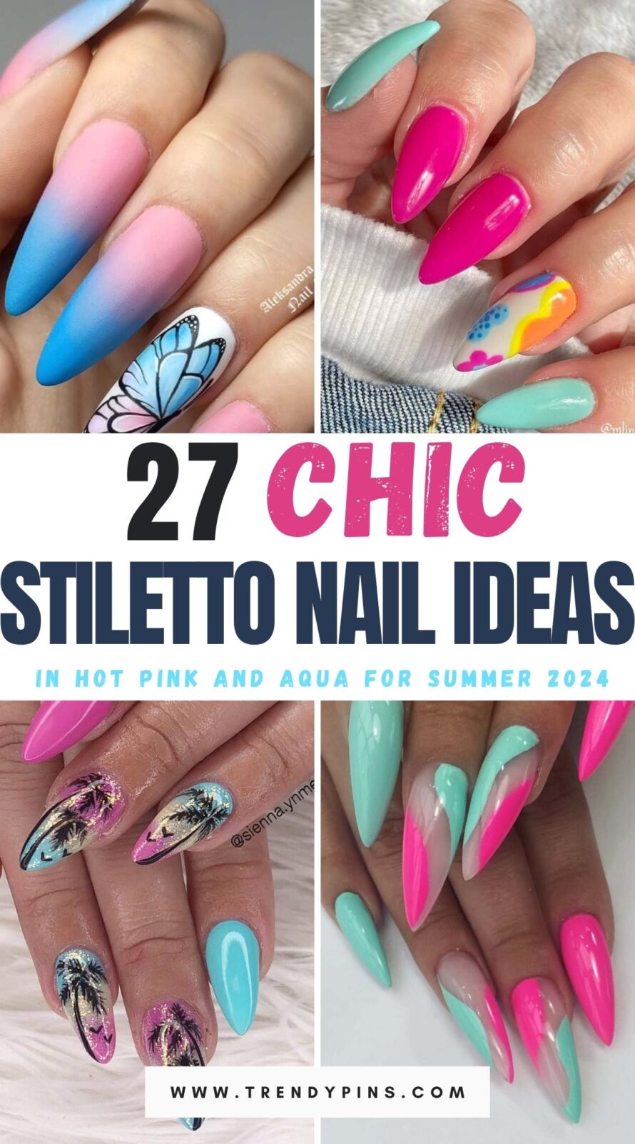Chic Stiletto Nails In Hot Pink And Aqua