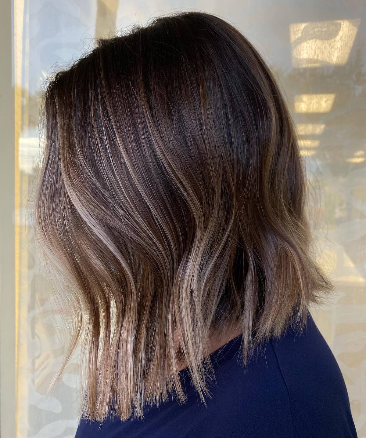 1. Subtle Ash Mocha Ombre with Textured Waves