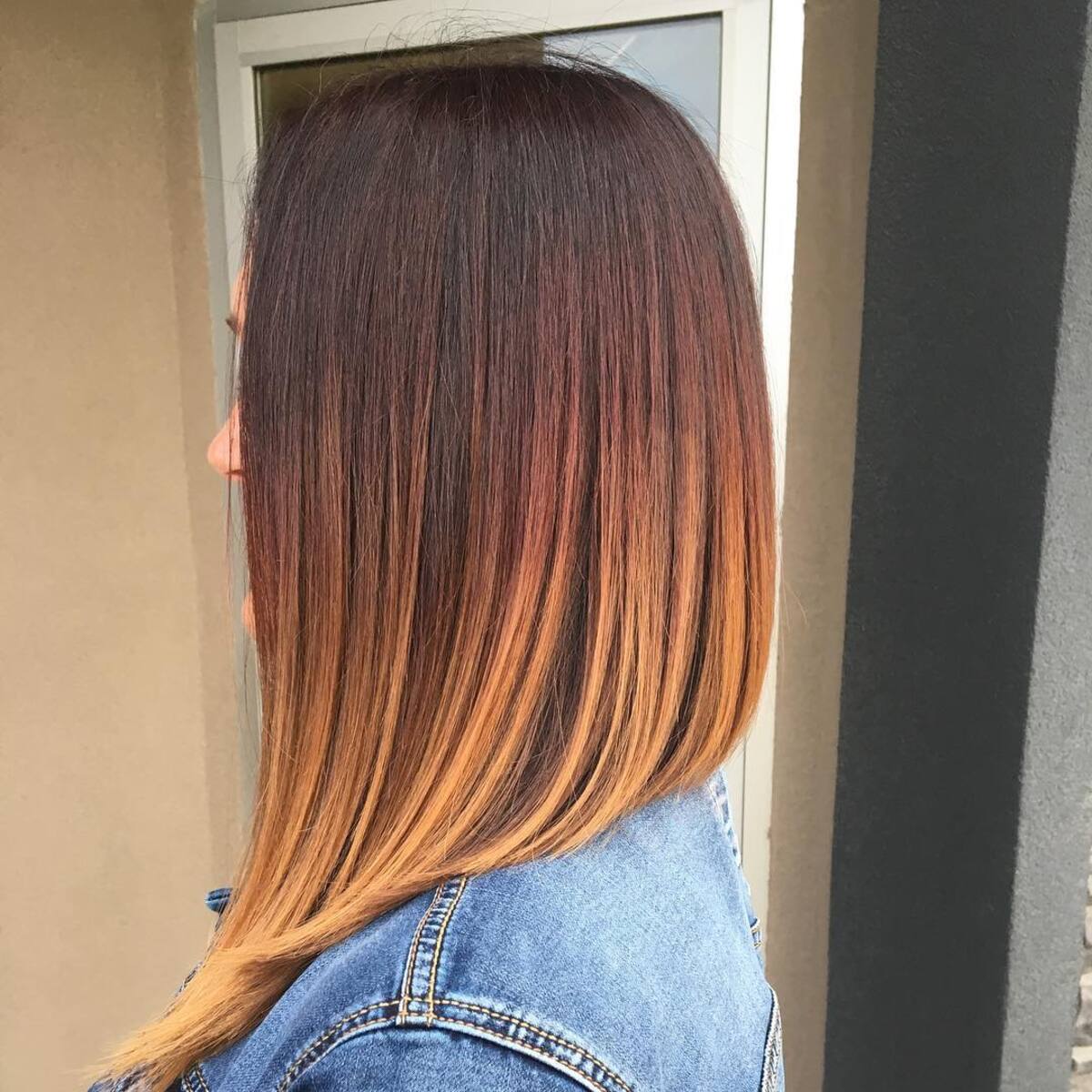 12. Sleek Auburn to Caramel Ombre with Straight Finish