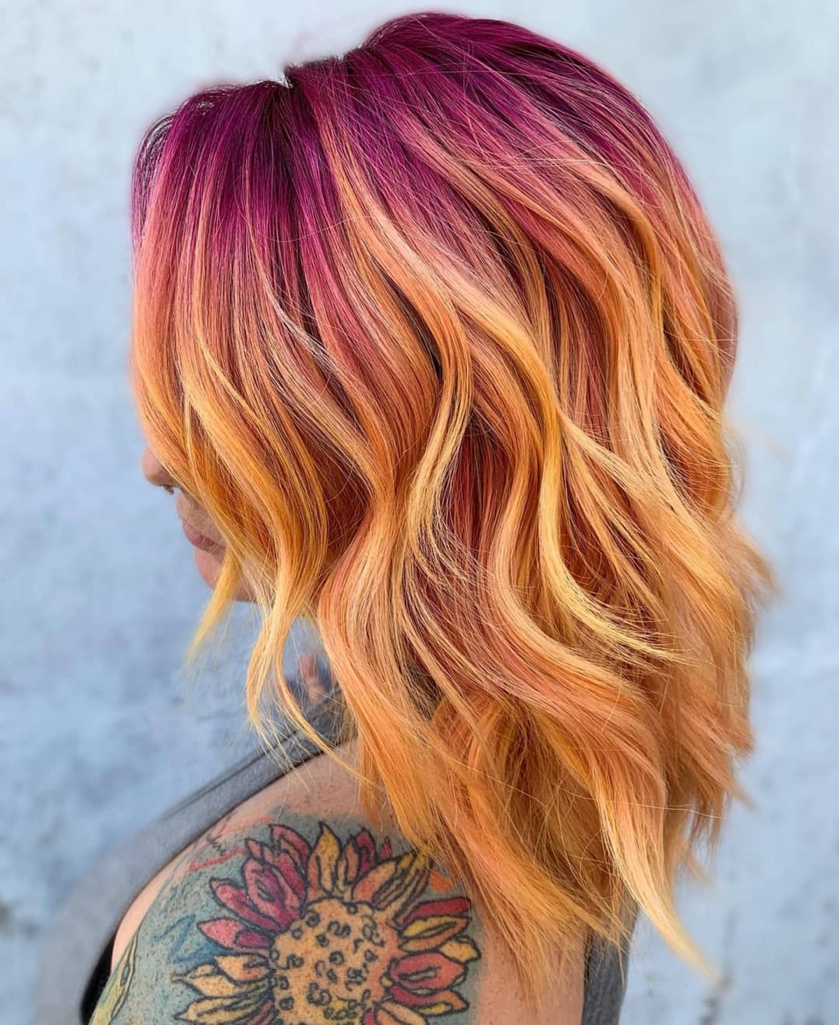 16. Magenta Sunrise Ombre with Fiery Citrus Ends