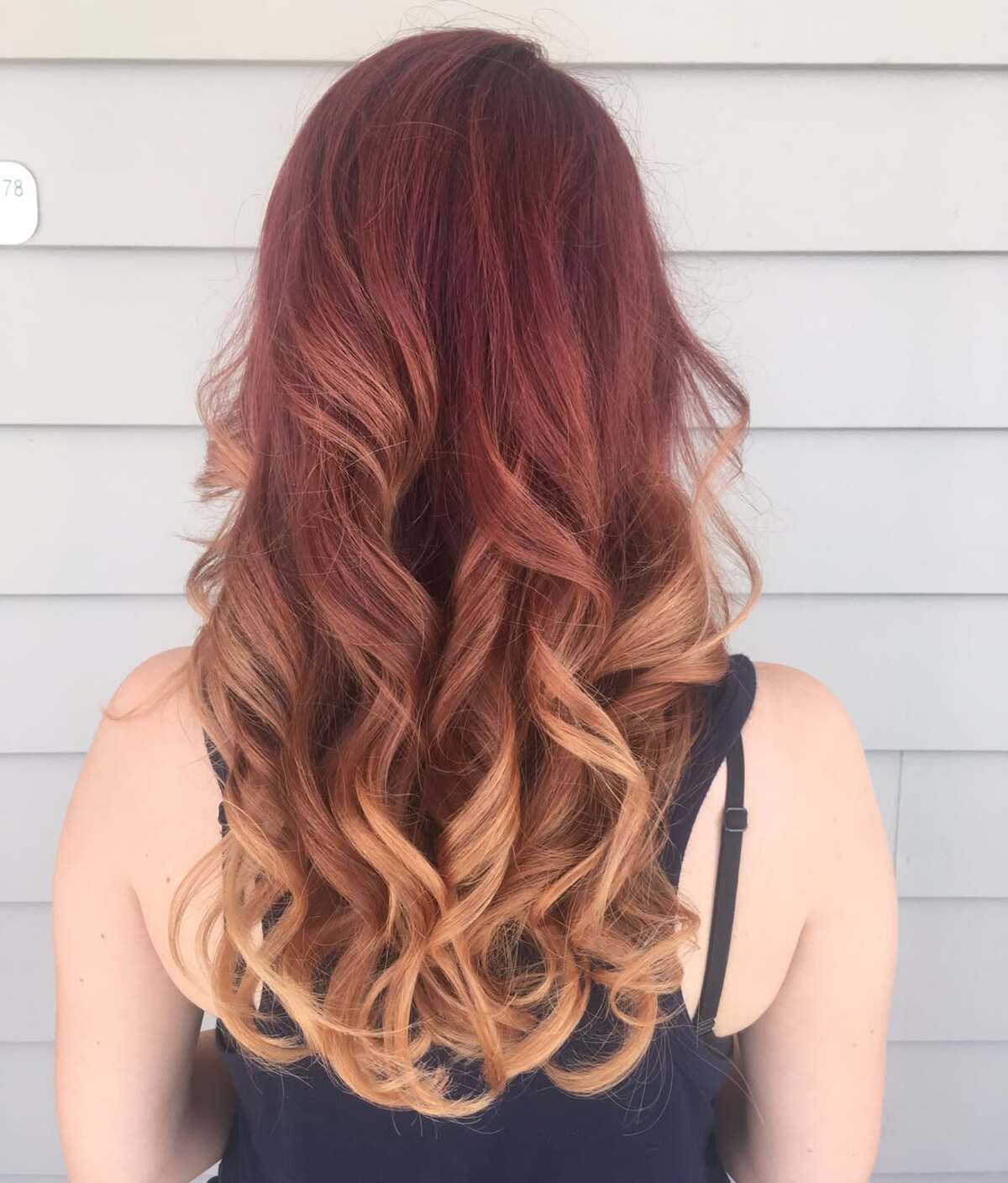 23. Mulled Wine to Peach Ombre with Spiraled Curls