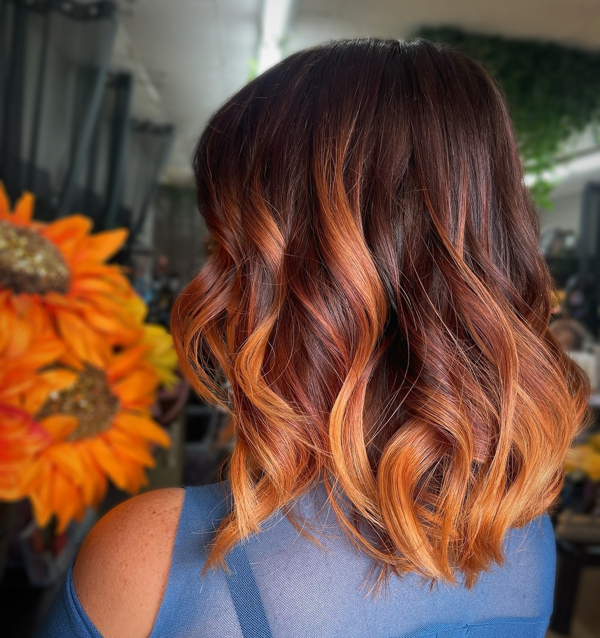 29. Burnt Copper Ombre with Soft Voluminous Curls