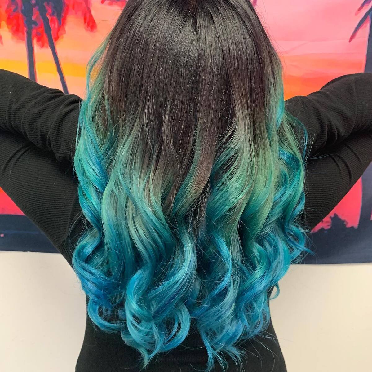 4. Midnight Teal Ombre with Ocean-Inspired Curls