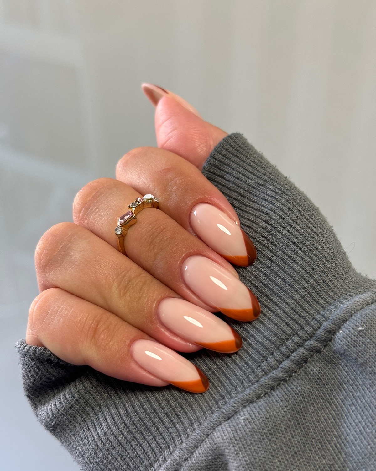 14. Caramel-Tipped French for a Cozy Fall Look