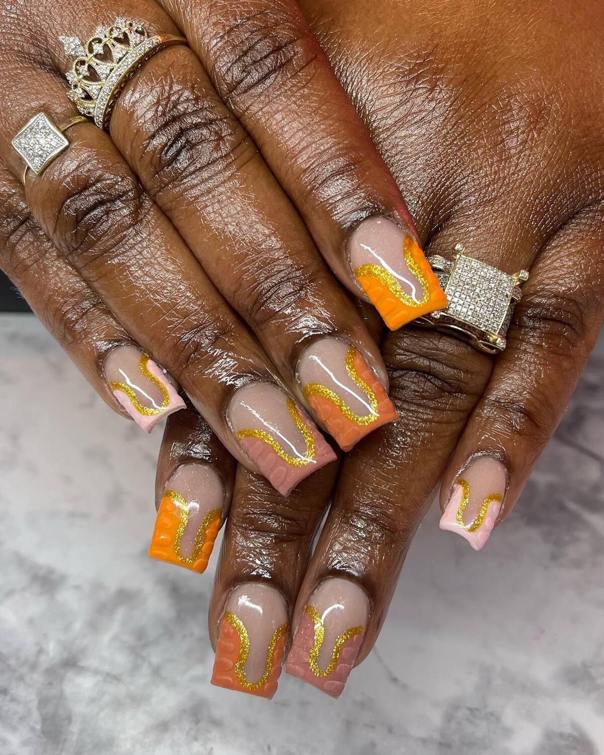 14. Sunset Squiggles with Golden Accents
