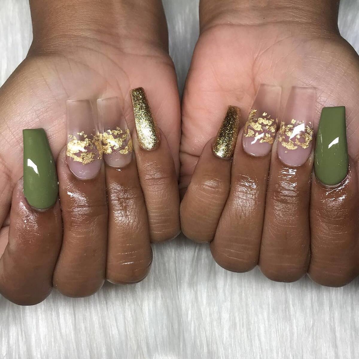 15. Olive Green and Gold Foil Elegance