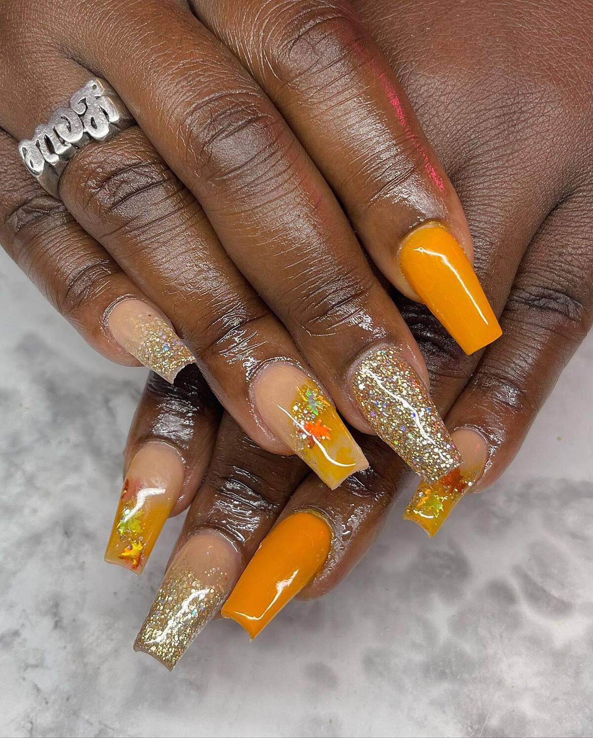 16. Golden Maple Delight with Glitter and Shine