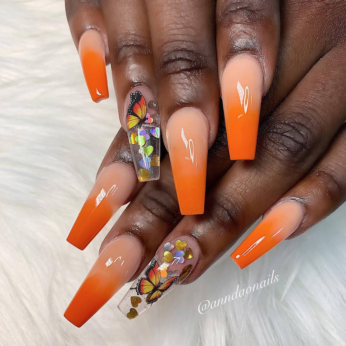 22. Orange Ombre with Butterfly Sparkle