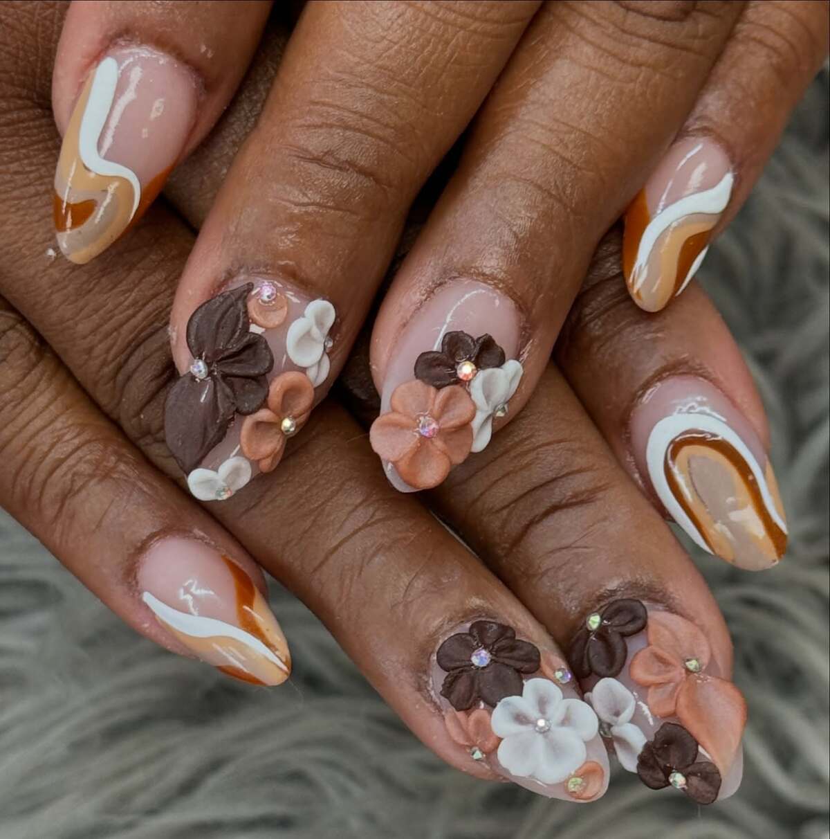 6. Caramel Blooms and Swirl Accents