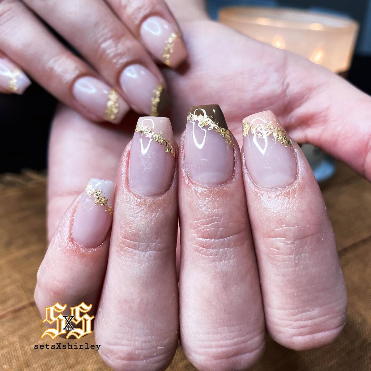 17. Nude Elegance with Gold Leaf Glamour