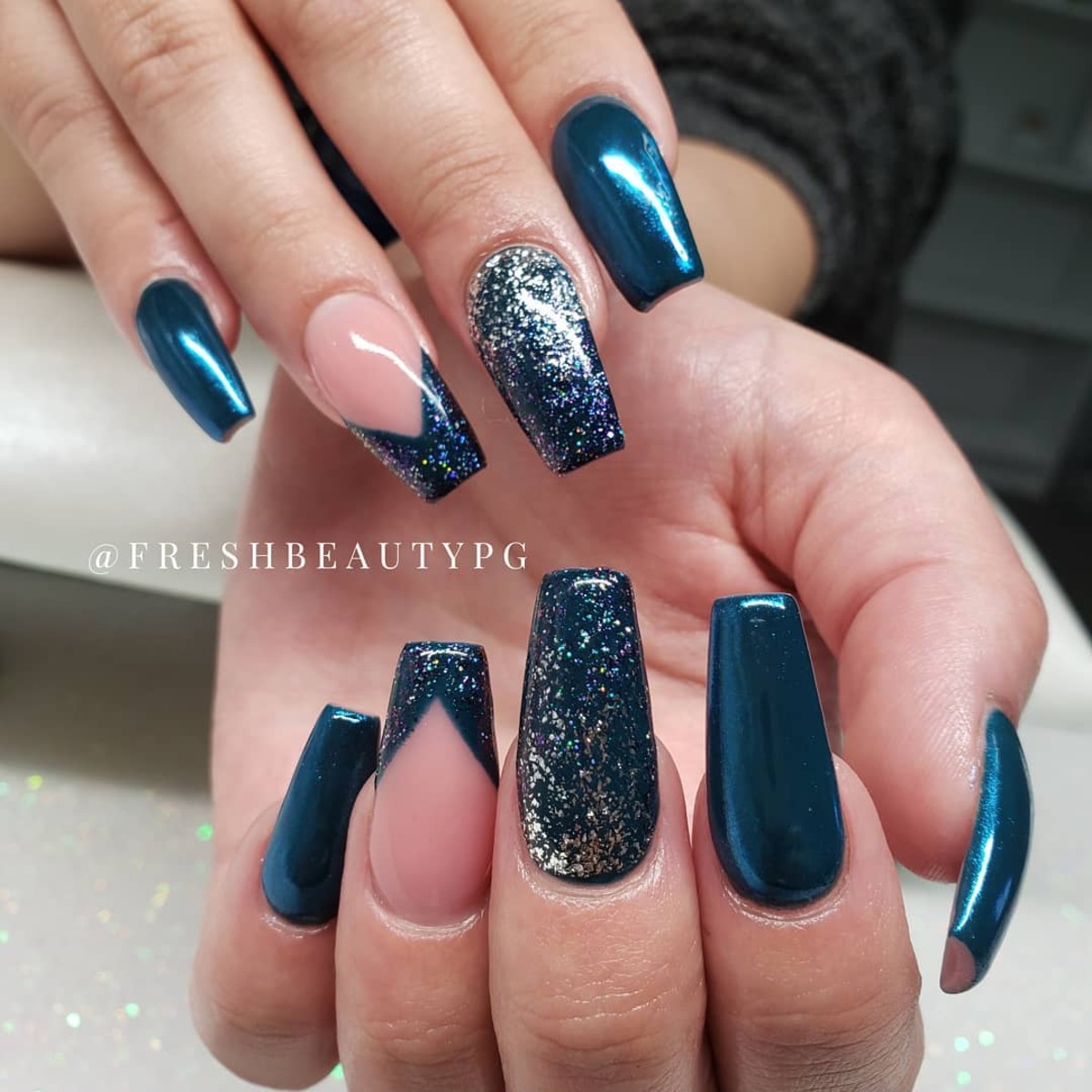 9. Midnight Teal and Glitter for a Bold Autumn Statement