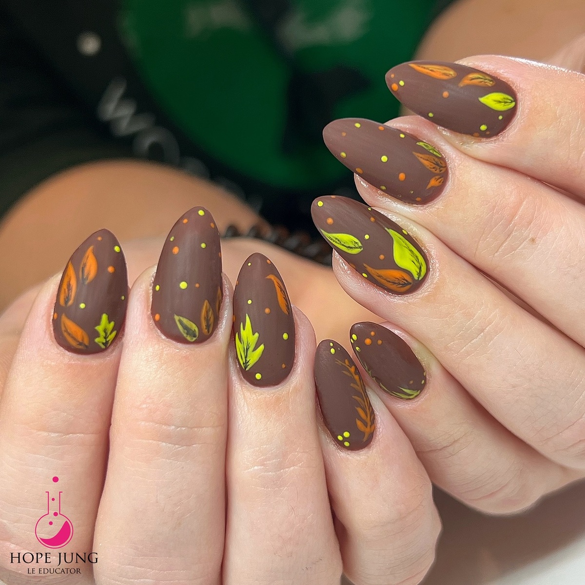 14. Matte Cocoa Leaves with Neon Touche