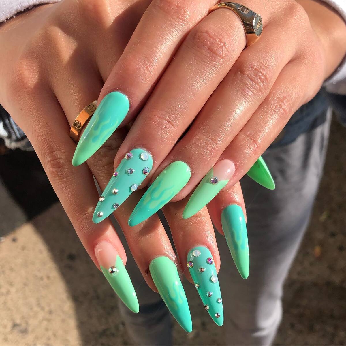 19. Minty Fresh Glam with Jewel Accent