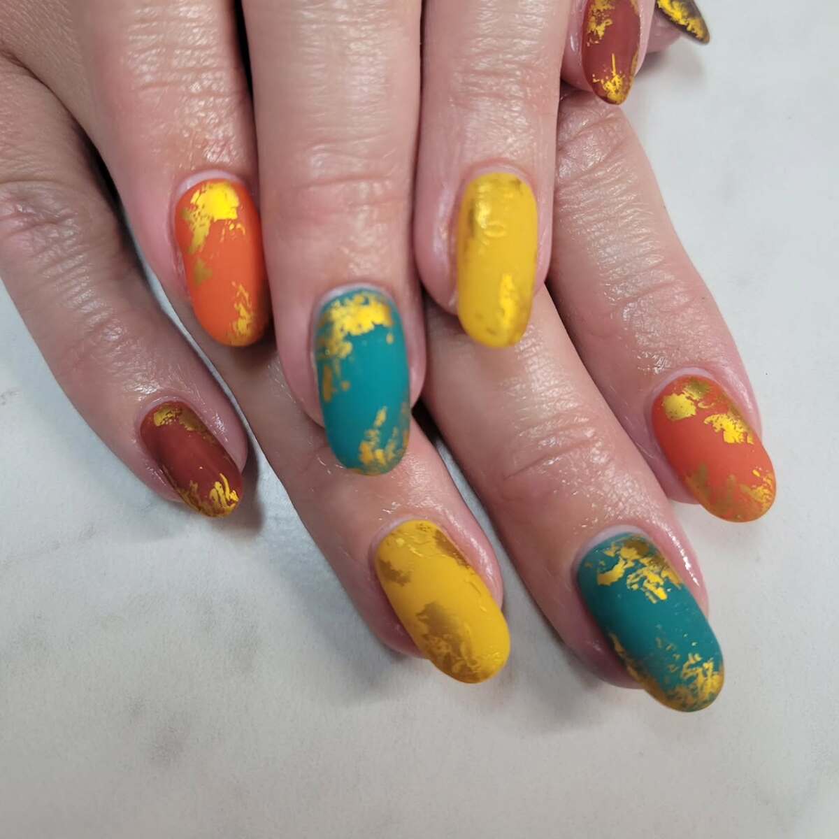 20. Matte Harvest Tones with Gold Foil Flair