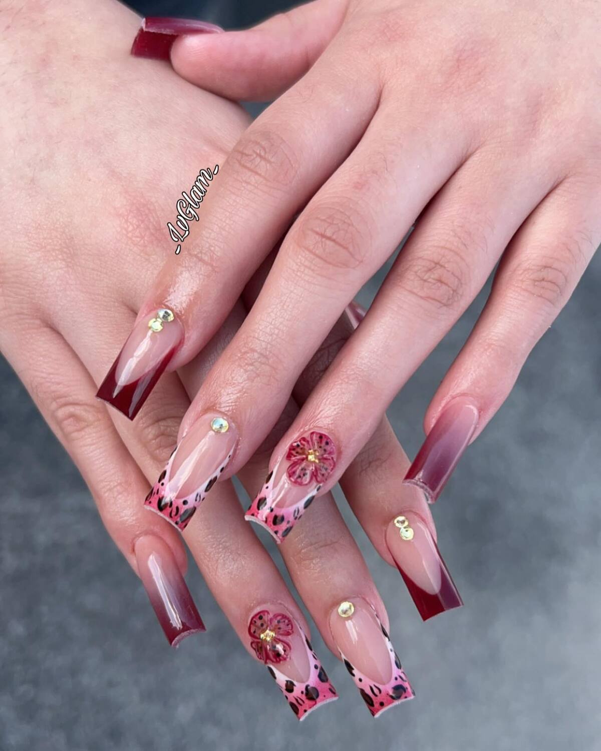 14. Burgundy Boldness with Pink Leopard Flair