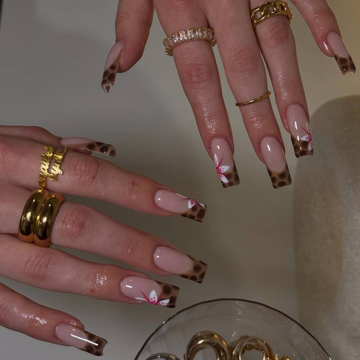 19. Wild Chic With Leopard Tips and Soft Florals