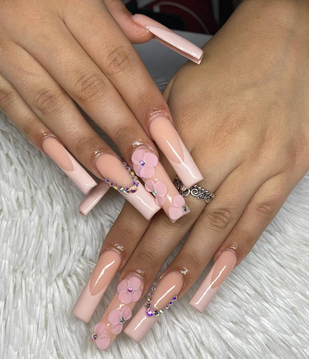 26. Blush Pink Elegance With Floral Glam