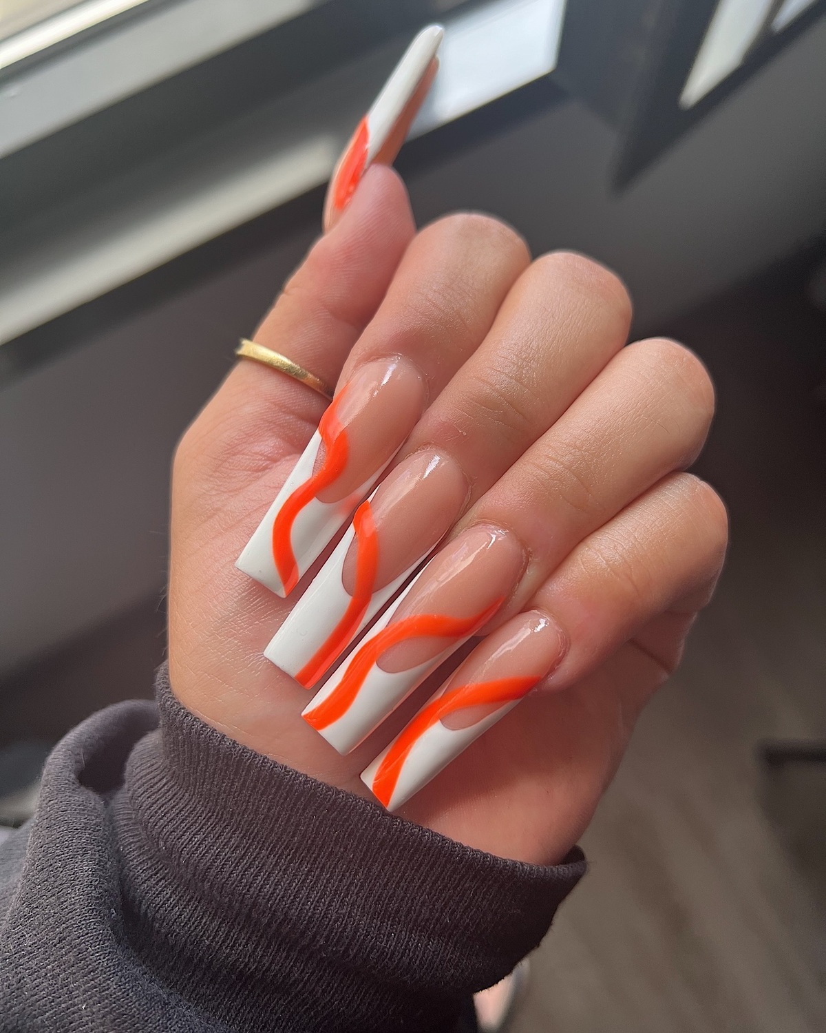 3. Bold Autumn Flames on Crisp White Tips