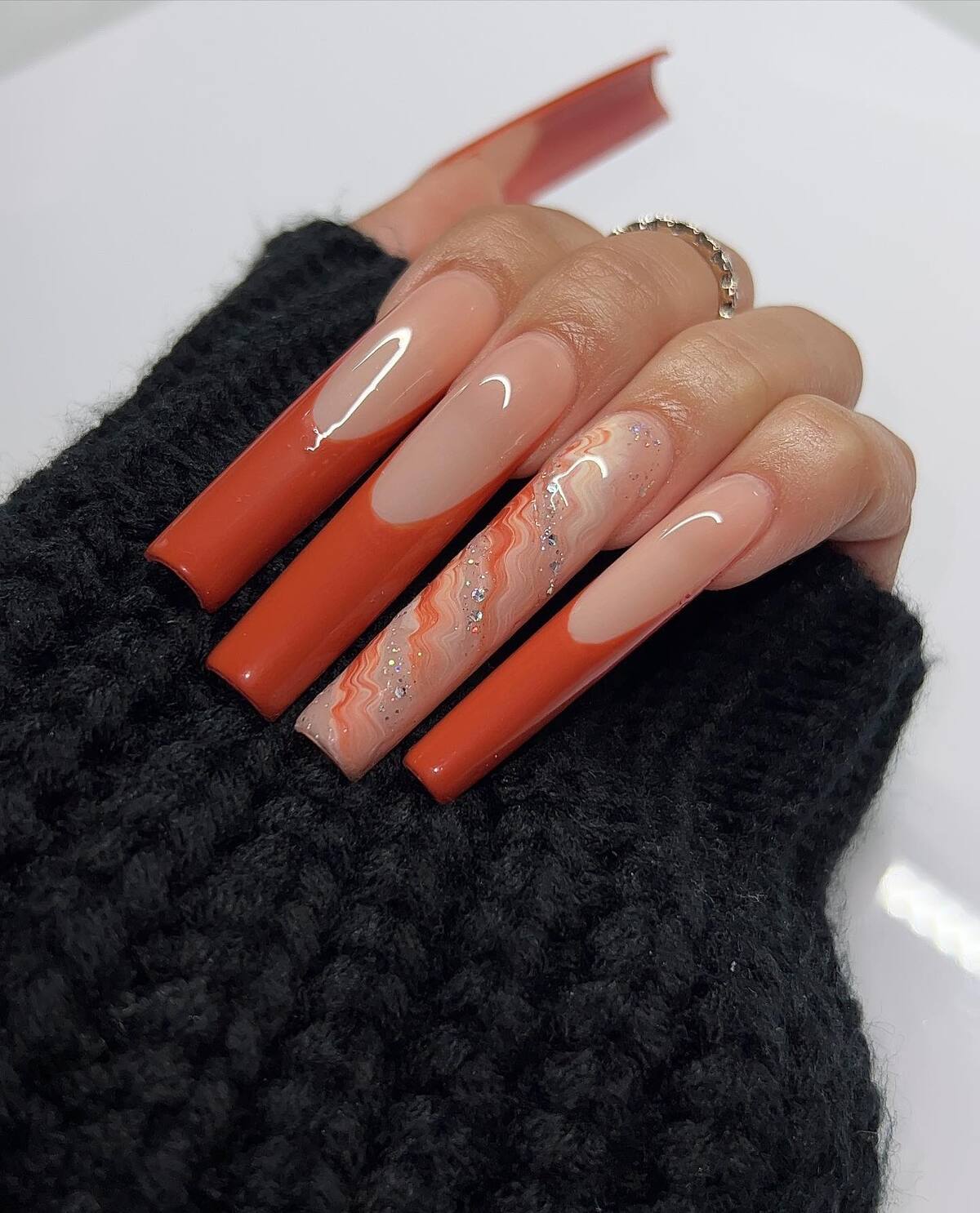 5. Terracotta Dreams with Glittery Wave Accent