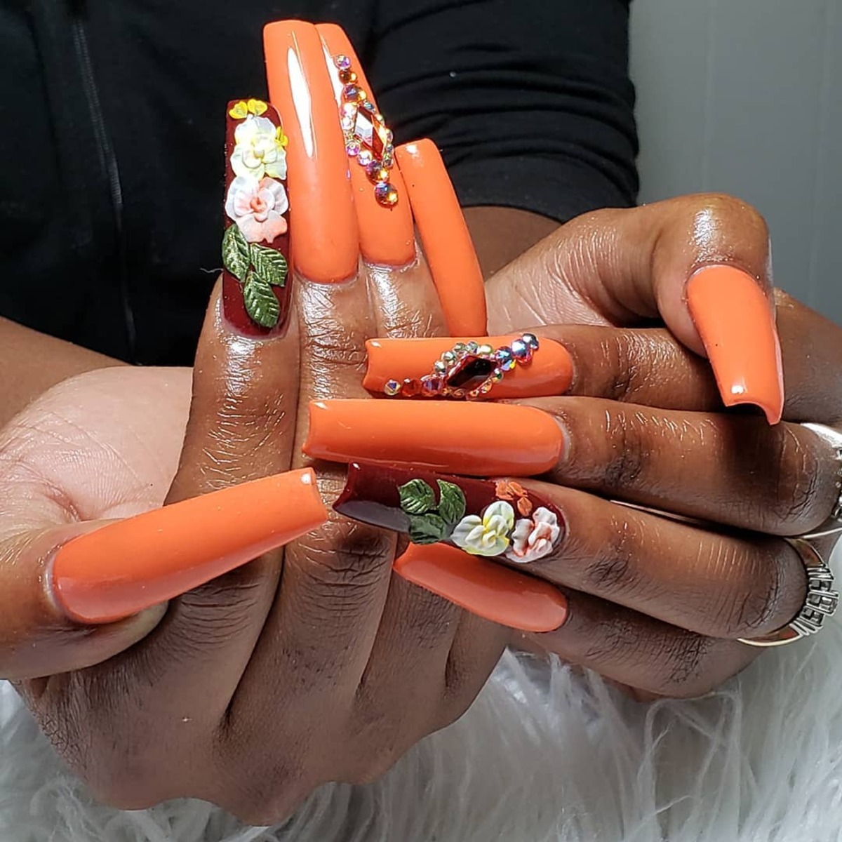 12. Pumpkin Spice Elegance with Floral and Gem Accents