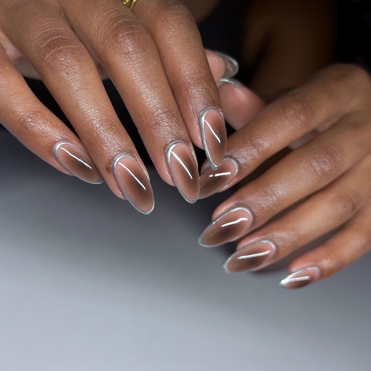 18. Glazed Mocha Aura with Silver Chrome Outlines
