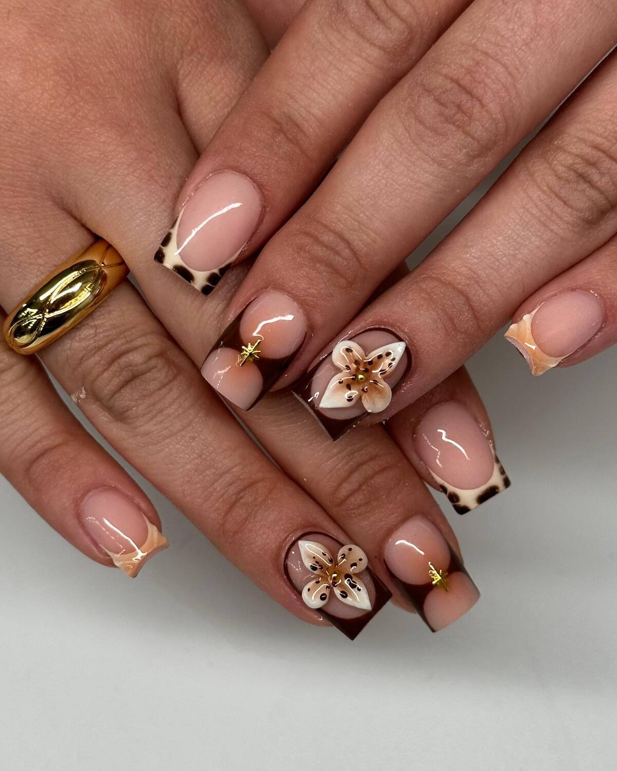 23. Luxe Florals and Leopard French Tips