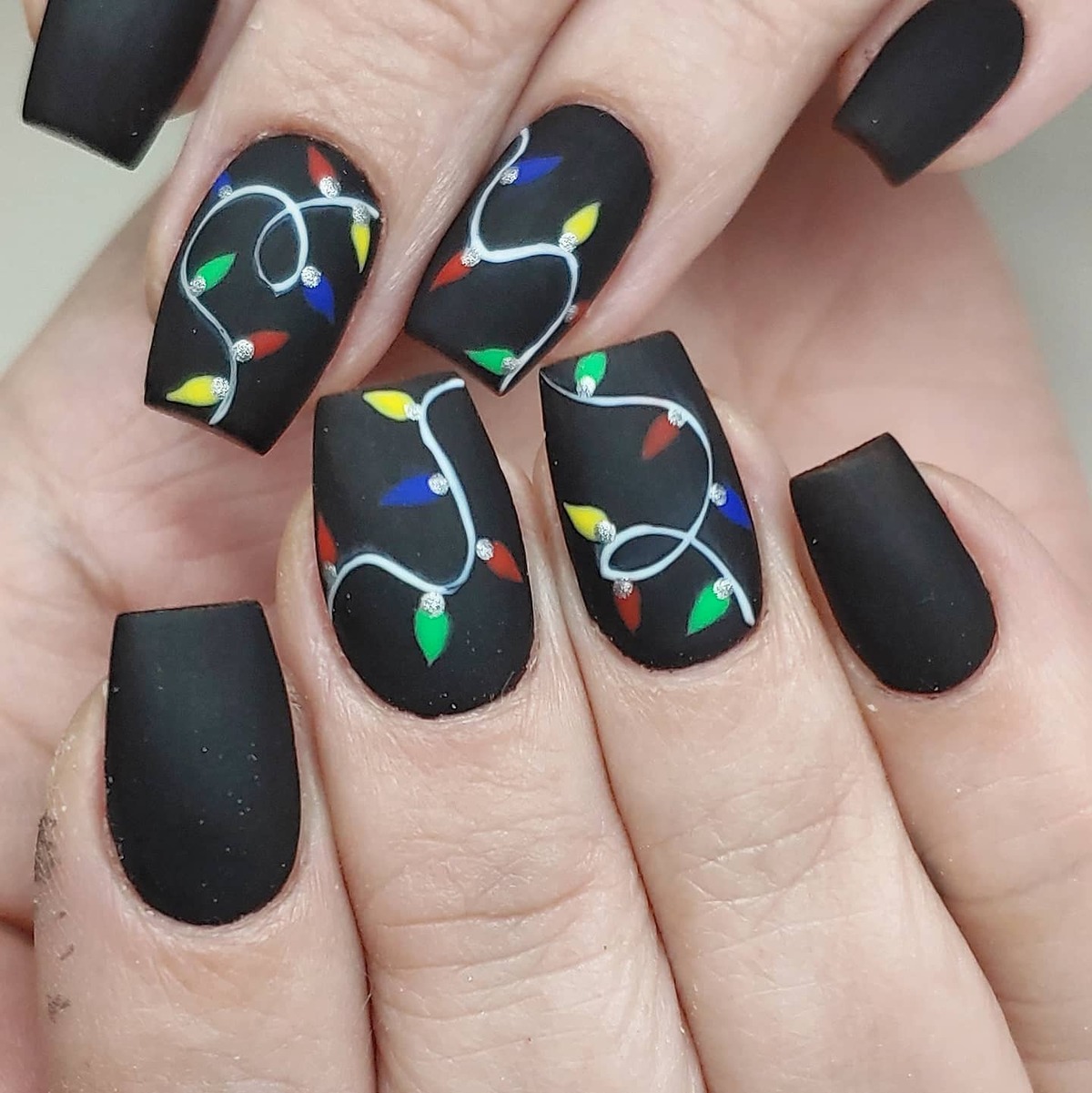 3. Festive Matte Black with Christmas Lights