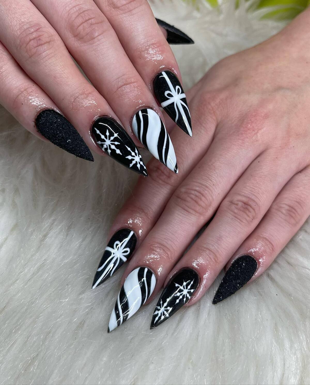 6. Striking Black and White Christmas Glam