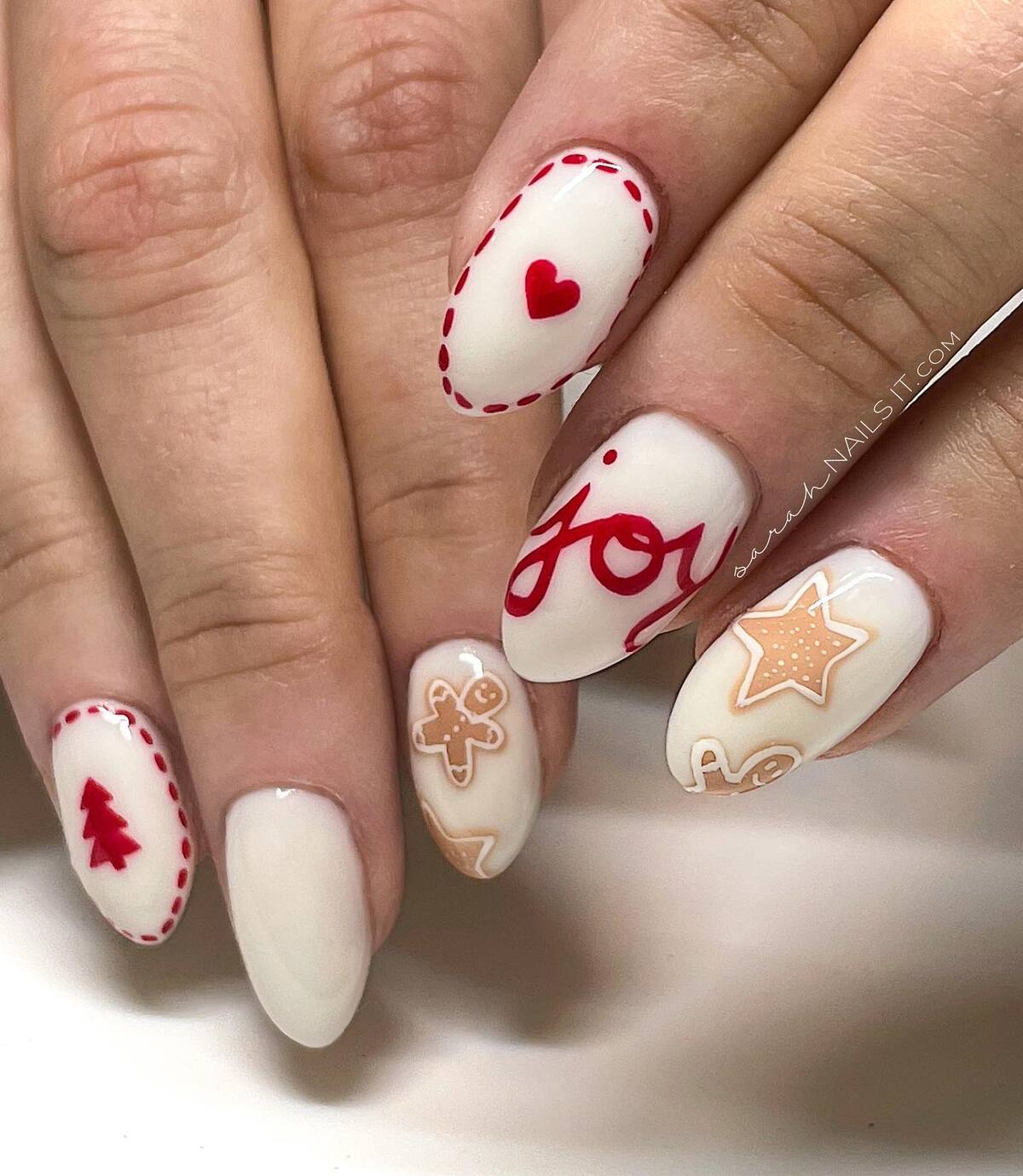 10. Joyful Christmas Cookie Nail Art