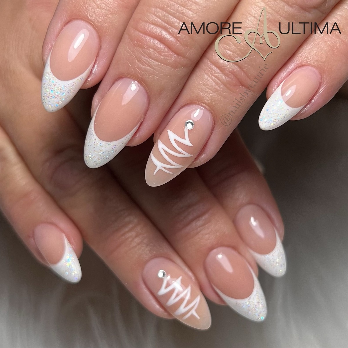 19. Subtle White Christmas Tree French Tips