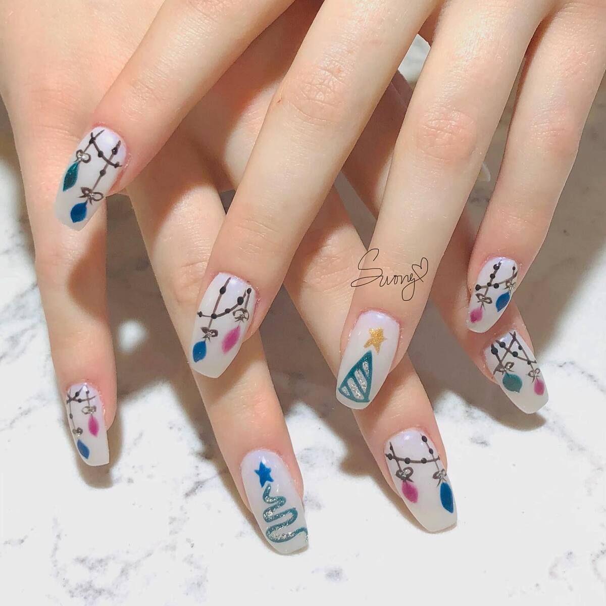 22. Colorful Christmas Lights and Tree Nails