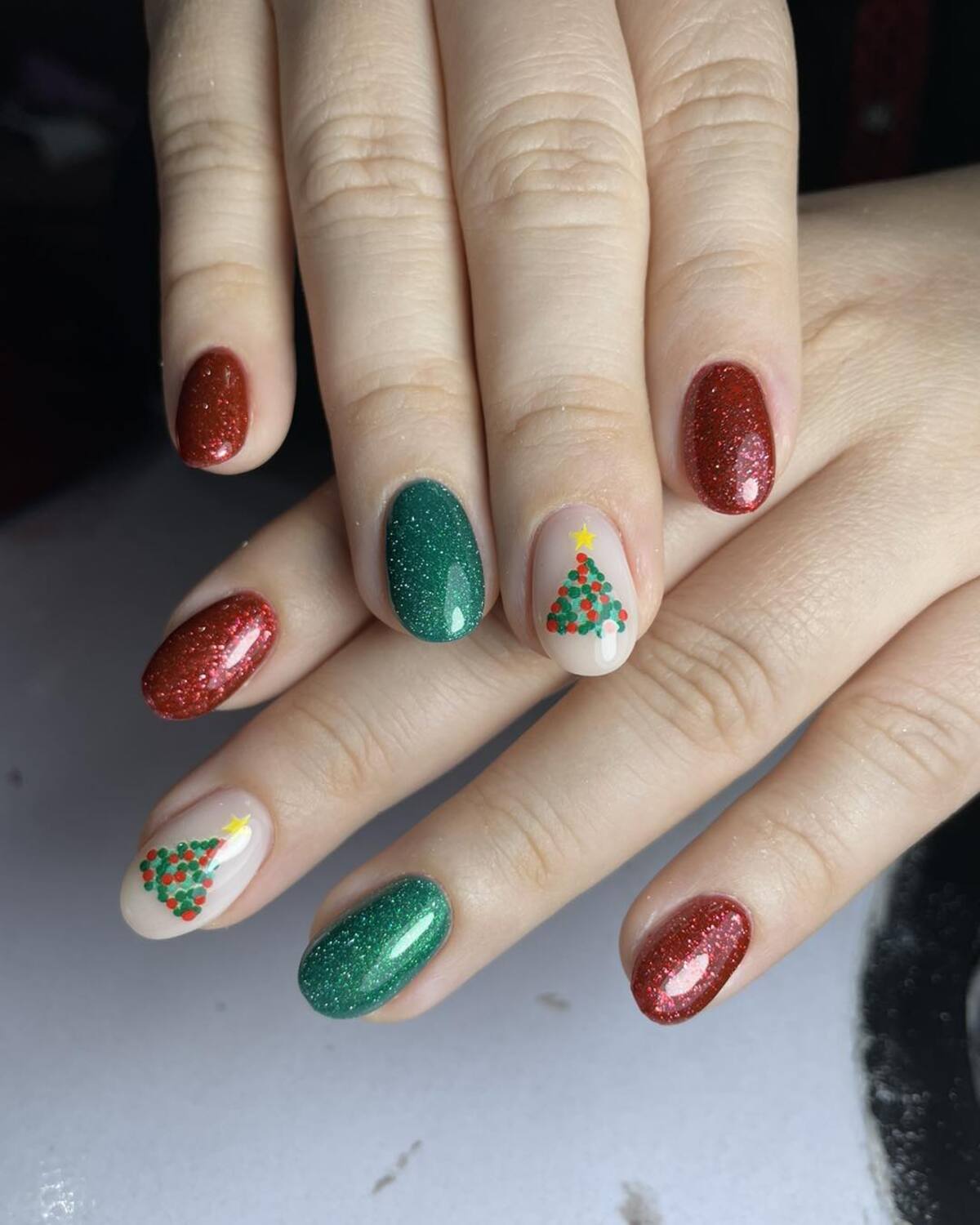9. Sparkly Red and Green Christmas Trees