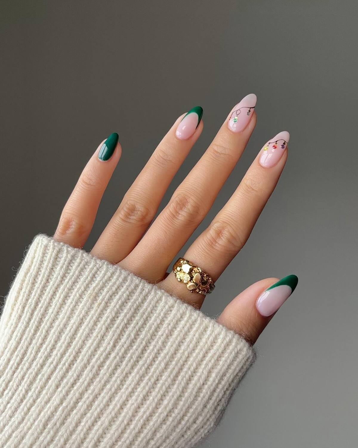 13. Minimalist Green Christmas Nails