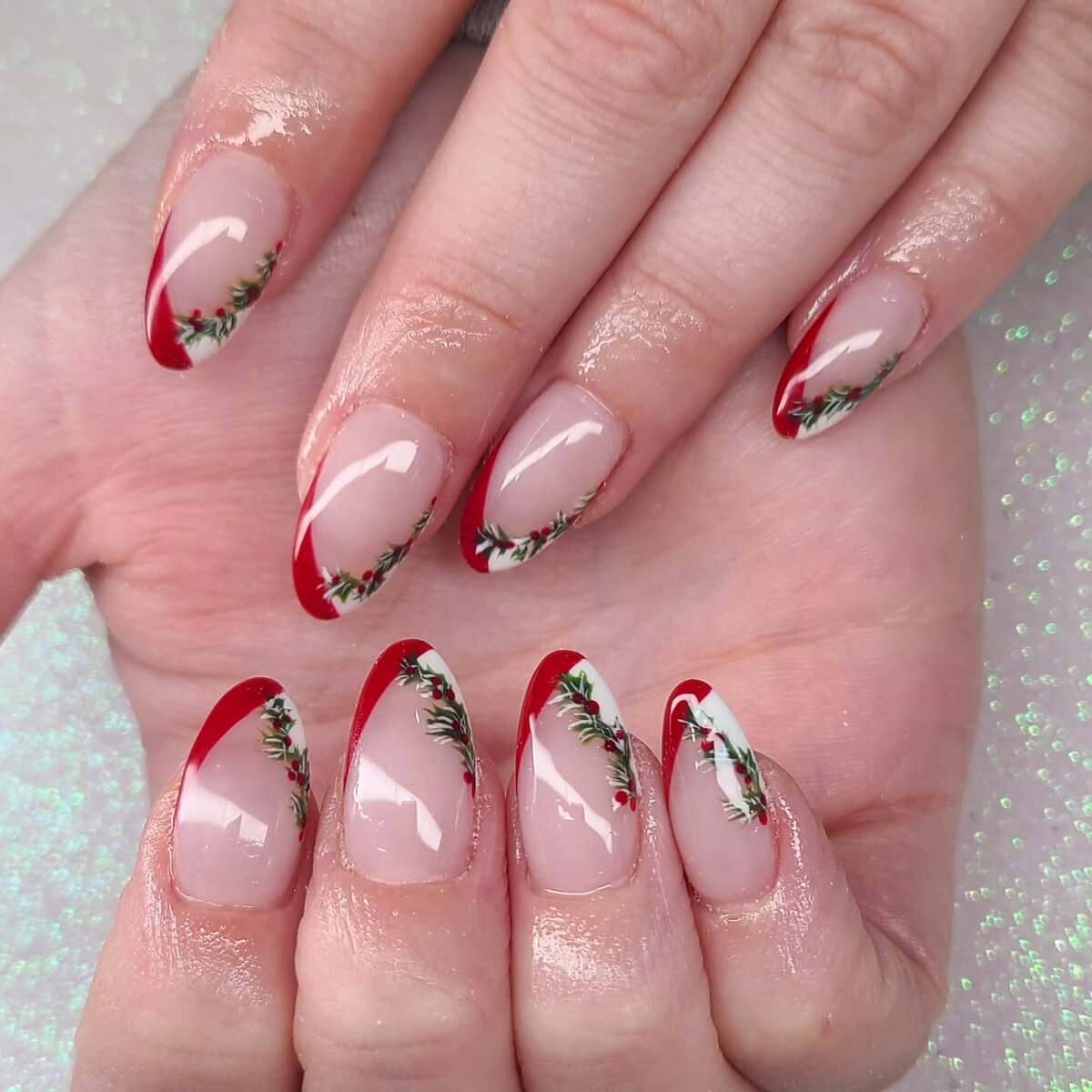 19. Holly Wreath French Nails