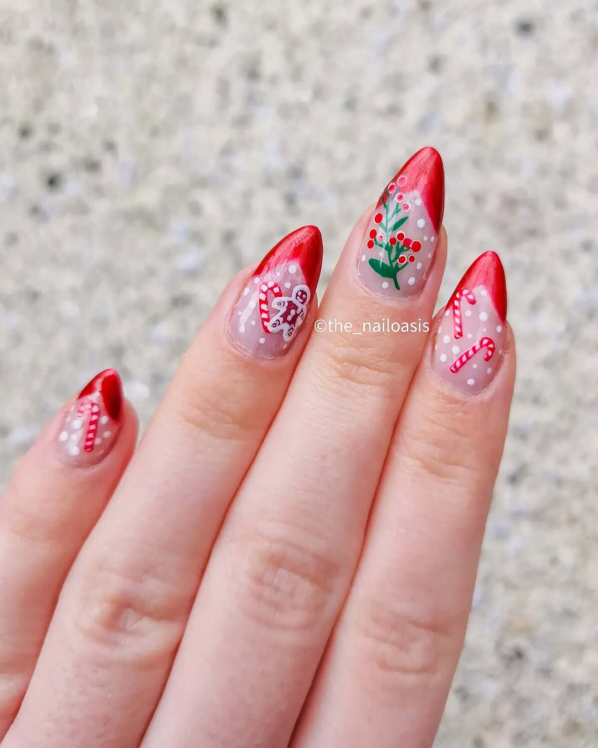 22. Red French Tips with Candy Cane Accents