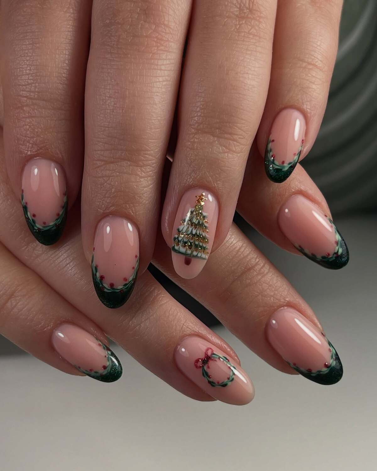 23. Elegant Green French Christmas Nails